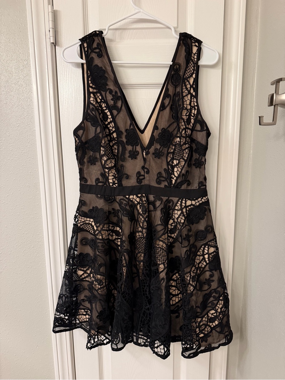 Bebe Black Lace V-Neck Fit & Flare Dress